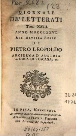 Giornale de'letterati. 23. 1776