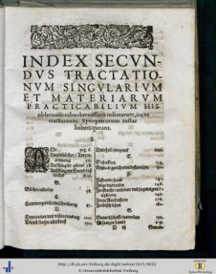 Index Secundus Tractationum Singularum et Materiarum Practicabilium…