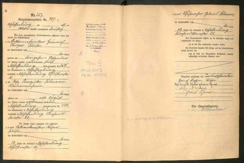 Standesamtsbuch der Stadt Aschaffenburg: Eheschließungen 252/1930 - 130/1931