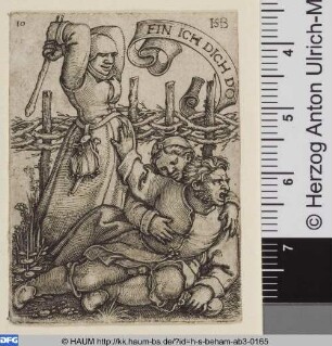 Bäuerliches Liebespaar von einer Frau überrascht