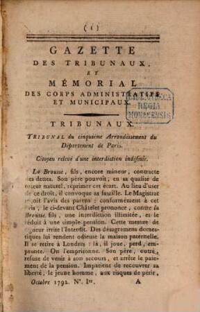 Gazette des tribunaux et mémorial des corps administratifs et municipaux, 6. 1792/93 (1793), 1. Okt. - 1. März