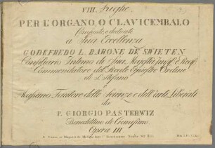 VIII. Fughe PER L'ORGANO O CLAVICEMBALO : Opera III