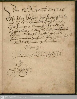 12. Nov. 1710 Kurprinz Friedrich August u.a.