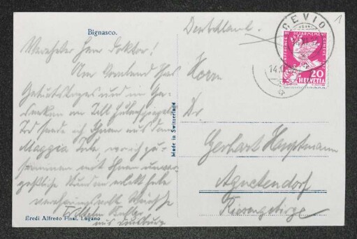 Brief von Wilhelm Buller an Gerhart Hauptmann