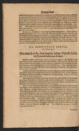De Assiduitate Lectionis Theologiae. Wie nützlich es sey/ das man die heilige Schrifft fleissig lese ... Exempel.