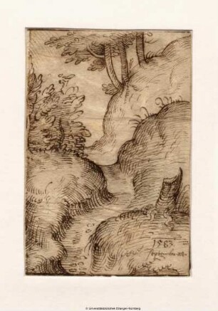 Hohlweg, rechts ansteigender Berg