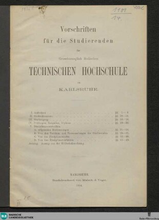 Auszug aus der Bibliotheksordnung der Technischen Hochschule (Karlsruhe)