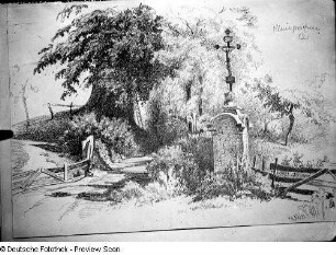 Wegekreuz bei Kleinpriesen. Lithografie, um 1920