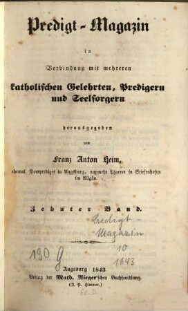 Predigt-Magazin. 10. 1843