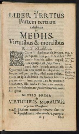 Sectio Prima de Virtutibus Moralibus in genere & in specie
