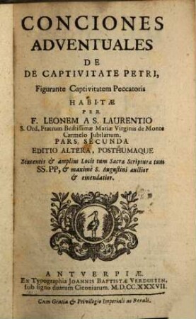Conciones Adventuales. 2, De De Captivitate Petri, Figurante Captivitatem Peccatoris