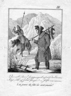 Karikatur auf die Niederlage Napoleons im Rußlandfeldzug.