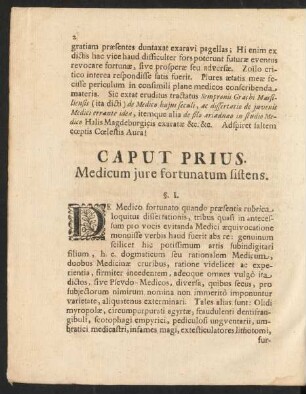 Caput Prius. Medicum jure fortunatum sistens
