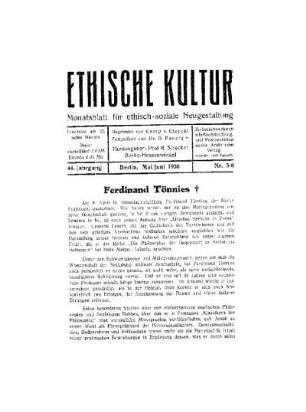 Ferdinand Tönnies : Nachruf