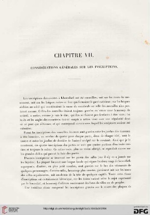Chapitre VII: Considérations générales sur les inscriptions