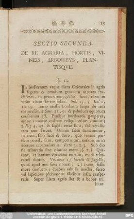 Sectio Secunda. De Re Agraria, Hortis, Vineis, Arboribus, Plantisque.