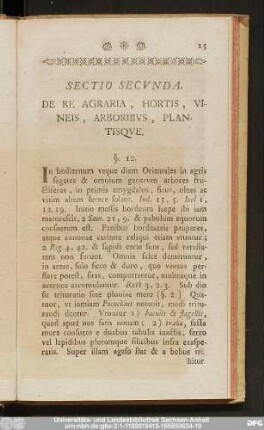 Sectio Secunda. De Re Agraria, Hortis, Vineis, Arboribus, Plantisque.