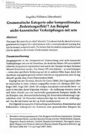 Grammatische Kategorie oder kompositionaler 'Bedeutungseffekt'? Am Beispiel nicht kanonischer Verknüpfungen mit sein