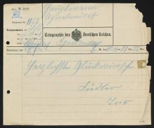 Brief von Ethel Mary Fiedler, Hermann Georg Fiedler und Herma Fiedler an Gerhart Hauptmann