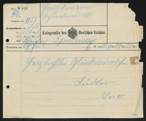 Brief von Ethel Mary Fiedler, Hermann Georg Fiedler und Herma Fiedler an Gerhart Hauptmann