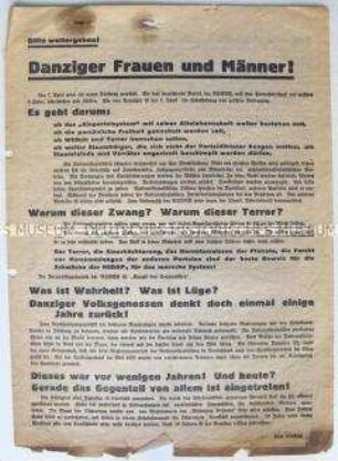Propagandaflugblatt des Zentrum zur Wahl des Danziger Volkstages im April 1935