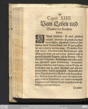 Caput XIIII. Vom Leben und Wandel der Kirchendiener.