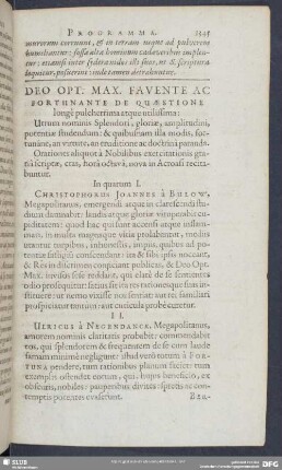 Deo Opt. Max. Favente Ac Fortunante De Quaestione longe pulcherrima atque utilissima