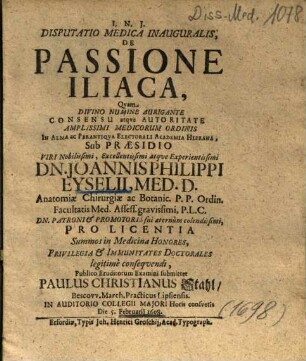 Disputatio Medica Inauguralis, De Passione Iliaca