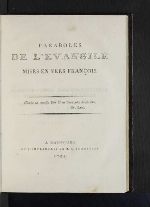 Paraboles De L'Evangile : Mises En Vers Francois