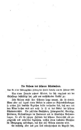 Zur Reform des höheren Schulwesens