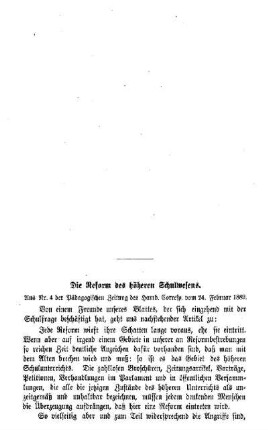 Zur Reform des höheren Schulwesens