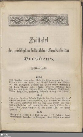 Zeittafel der wichtigsten historischen Begebenheiten Dresdens 1200 - 1800