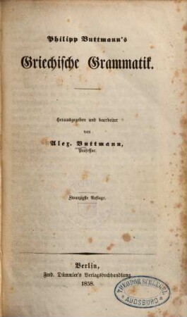 Philipp Buttmann's griechische Grammatik