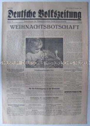 Tageszeitung der KPD "Deutsche Volkszeitung" mit der Weihnachtsbotschaft von Wilhelm Pieck