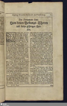 Der Dreyzehende Titul. Von denen Festungs-Thoren und darzu gehörigen Brücken.
