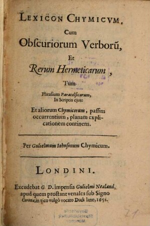 Lexicon Chymicum : Cum obscuriorum verborum et rerum hermeticarum ...