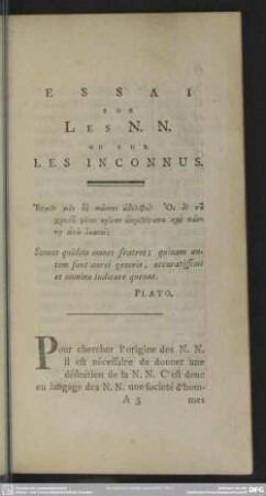 Essai sur les N.N. ou sur les inconnus