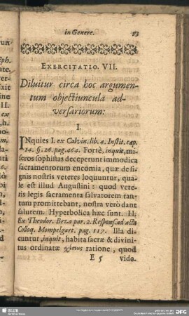 Exercitatio VII. Dilvitur circa hoc argumentum obiectiuncula adversariorum