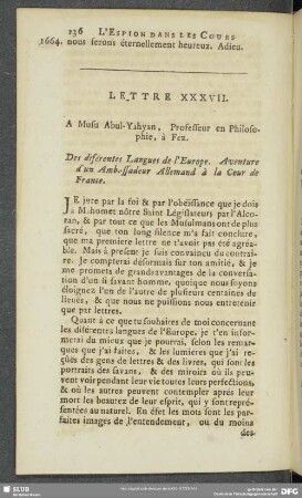 Lettre XXXVII. A Musu Abul-Yahyan, Professeur en Philosophie, à Fez