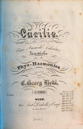 Cäcilie : e. Ausw. beliebter Tonstücke für d. Phys-Harmonica. 4. [1834]. - 11 S. - Pl.-Nr. 4984