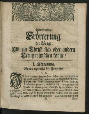 I. Abtheilung. Wovon eigentlich die Frage sey