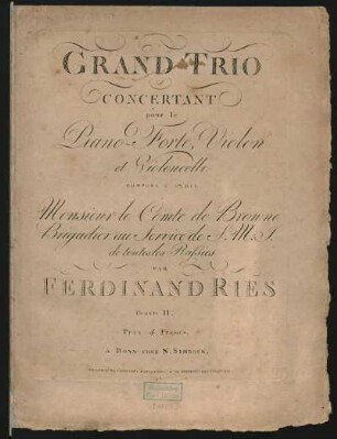 Grand Trio Concertant pour le Piano-Forte, Violon et Violoncelle : Oeuvre II.