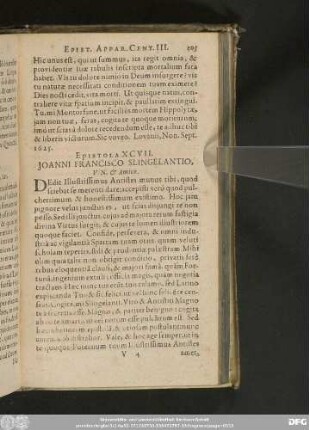 Epistola XCVII. Ioanni Francisco Slingelantio, V. N. & Amico.
