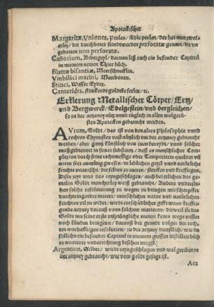 Erklerung Metallischer Cörper/ Ertz/ und Bergwerck/ Edelgestein/ und dergleichen/ so zu der artzney nütz ...