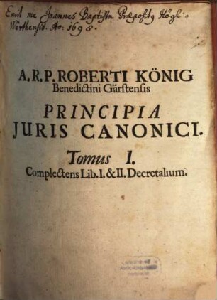 Principia Juris Canonici, 1. Ex Libro I. & II. Decretalium Gregorii IX. Pontificis M.