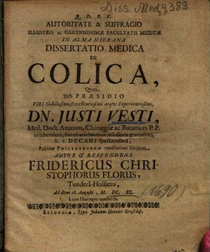 Dissertatio Medica De Colica