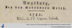 [Provenienz]: Kapuzinerkloster Solothurn