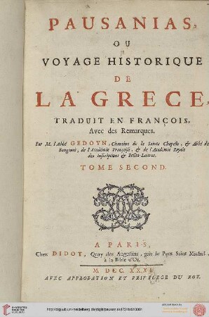 Band 2: Pausanias, Ou Voyage Historique De La Grèce