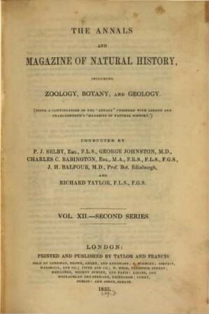 The annals and magazine of natural history, zoology, botany and geology : incorporating the journal of botany. 12, 12. 1853