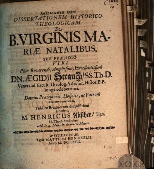 Dissertationem Historico-Theologicam De B. Virginis Mariae Natalibus